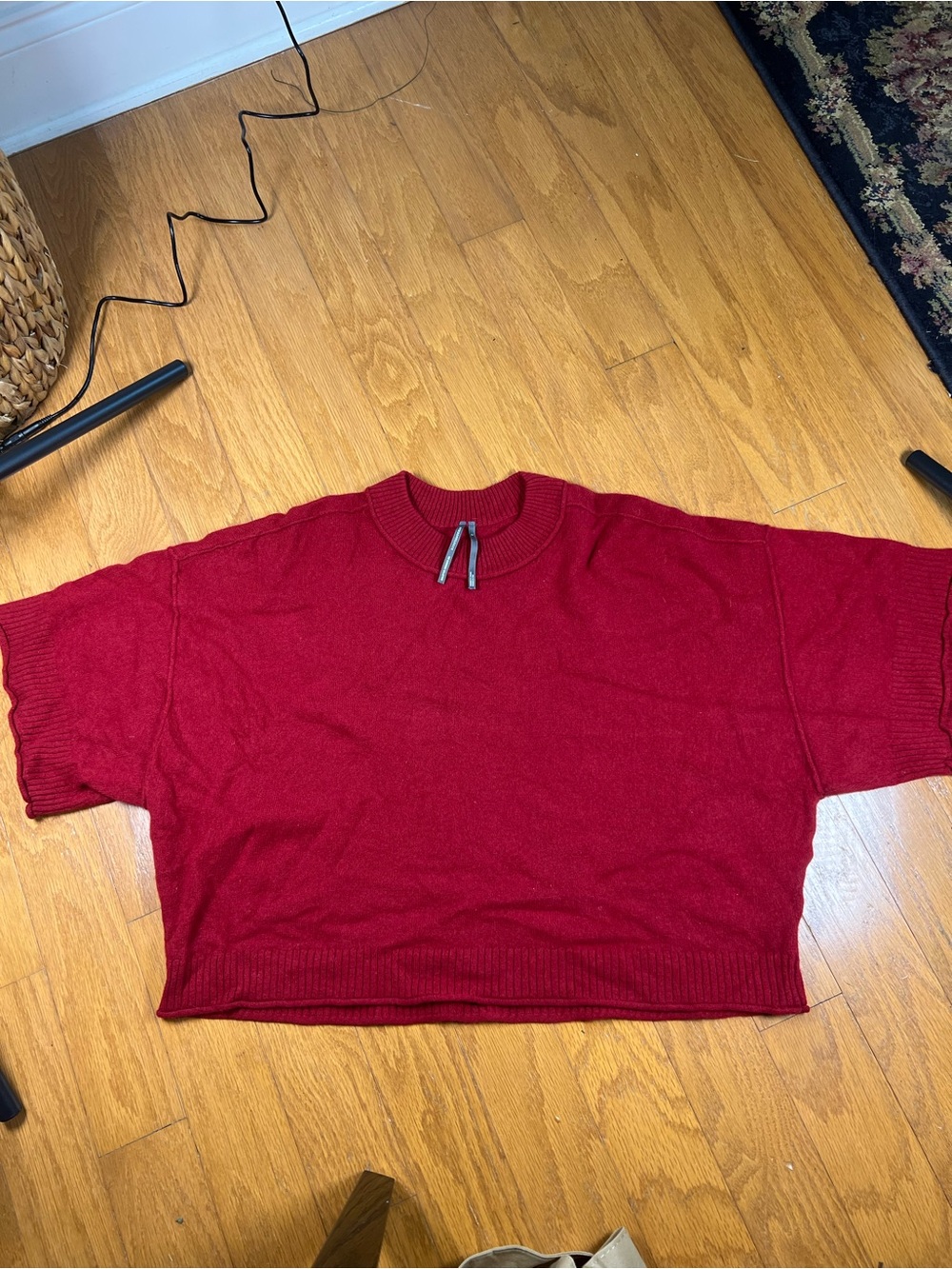 Anthropologie Red Cashmere Short-Sleeve Knit cropped